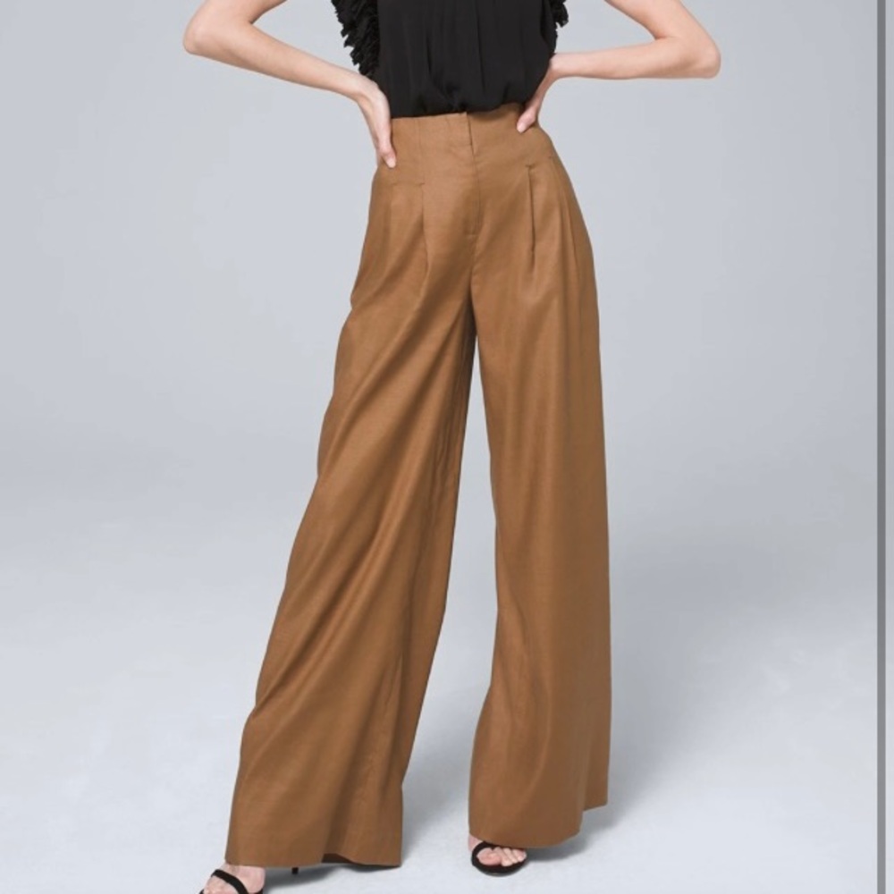 White House Black Market Linen Pleated Wide-Leg Pants